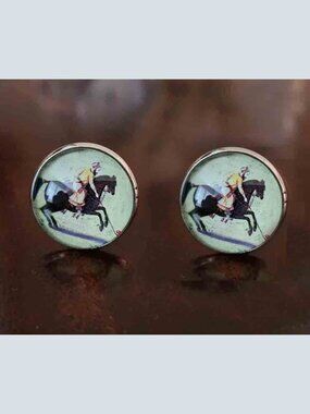 Gascoigne Polo Player Cufflinks Silver Metal Alloy Cabochon Equestrian Men's